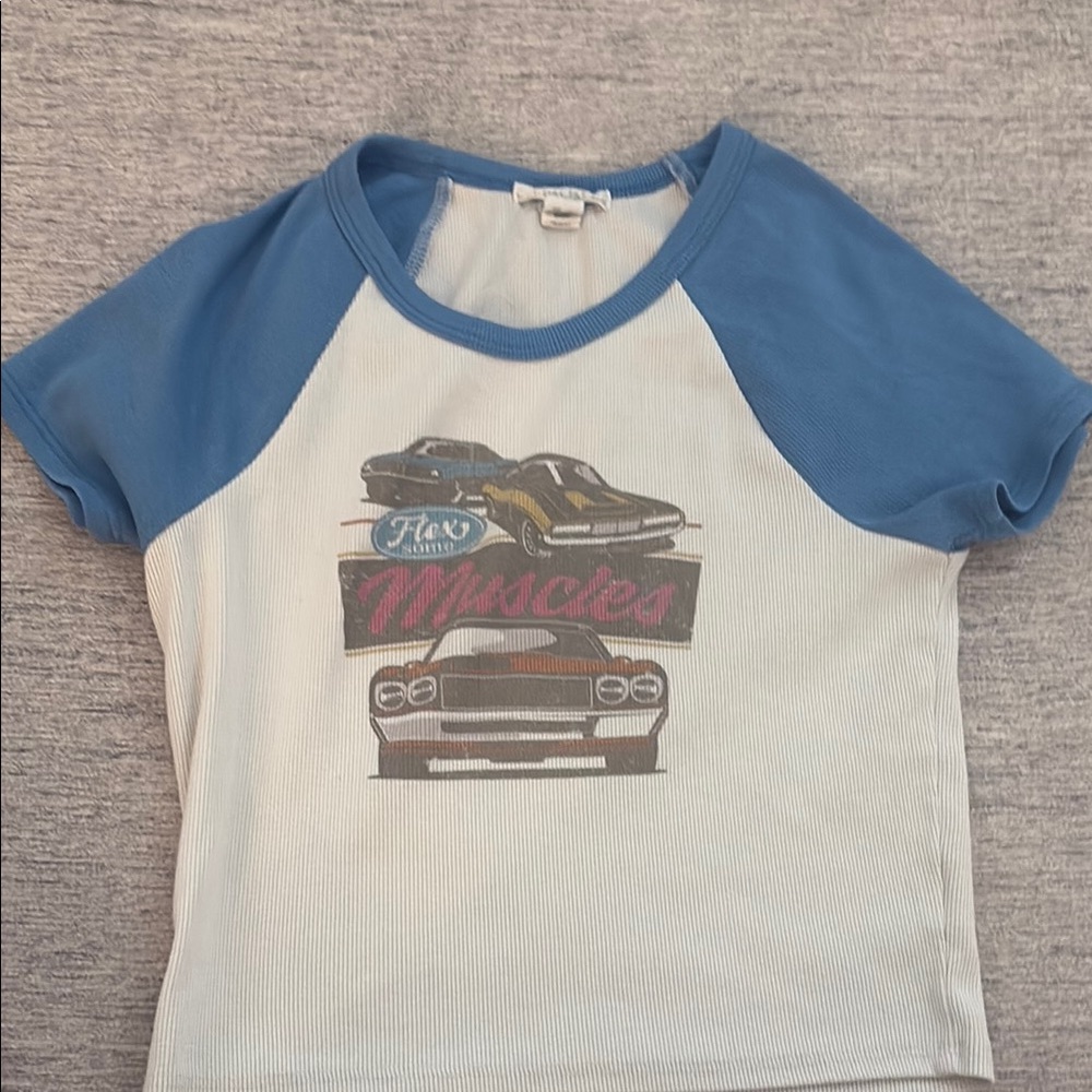 Tillys Blue and White Muscle Car Graphic Tee kids